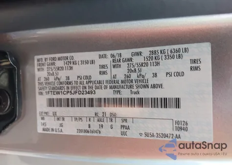 2018 Ford F-150 Xl z USA, uszkodzony, nr VIN 1FTEW1CP5JFD23493